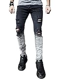 MakeMeChic Men's Ripped Skinny Jeans Distressed Stretchy Denim Pants Colorblock 38