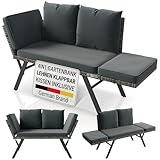 Juskys® Gartenbank Calvia Grau-meliert/Grau - klappbares polyrattan Gartensofa inkl. Kissen, Multifunktionbank mit 240 kg Belastbarkeit