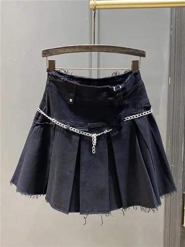 Women's Denim Skirt Rose Pink Pleated Fleece Skirt Spring A-Line High Waist Stretch Women's Mini Skirt4