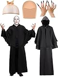 Ramede Halloween Wizard Costume with Black Capes Bald Cap Hairnet and False Nail Finger Tips for Holiday Cosplay Party Men (Large)