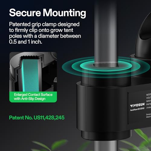 VIVOSUN AeroWave E6 Gen2, Grow Tent Clip Fan 6”, EC Motor, Smart Control, Powerful Oscillating Fan, Local Timer, Weatherproof IP54, for Hydroponics Circulation Cooling, Black