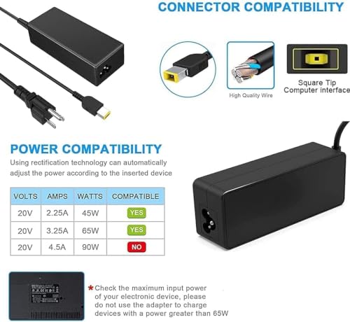 Image of WeFly 65w USB Pin /Tip Laptop Charger Compatible for Lenovo Ideapad g50-30 g50-45 g50-70 g50-80 g50 Thinkpad x250 e480 Yoga 2 s3 13 14 Flex 3 10 11 Carbon 3460 20v 3.25a