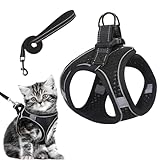 Katzengeschirr, Katzenleine mit Geschirr,Katzengeschirr ausbruchsicher, für Haustiere mit einem Gewicht von 1,5-3 kg, Weiches Mesh-Welpengeschirr zum Gehen