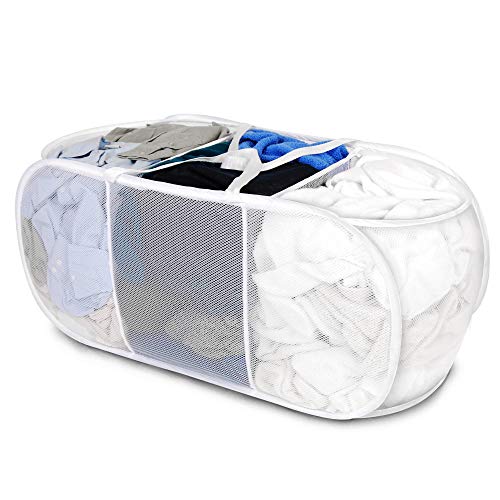 Smart Design Deluxe Mesh Pop Up 3 Compartment Laundry Sorter Hamper w/ Handles