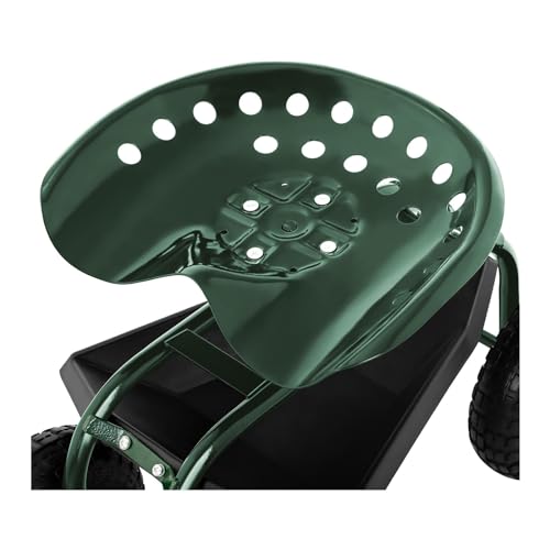Hillvert Fahrbarer Gartensitz HT-RUNDLE-10 – Höhenverstellbar (46-54 Cm), 150 Kg Belastbar – Mit 4 Rädern & Stauraum