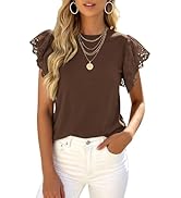 PRETTYGARDEN Womens Tops Dressy Casual Hollow Out Short Sleeve Summer Basic Tees 2026 Crewneck T ...