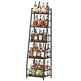5-Tier Trapezoid Liquor Stand for Home Bar, Large-Capacity Liquor Cabinet Bar for Home, Stepped Wine Rack Freestanding Floor for Whiskey, Corner Wine Bottle Display Shelf with Fences for Living Room
