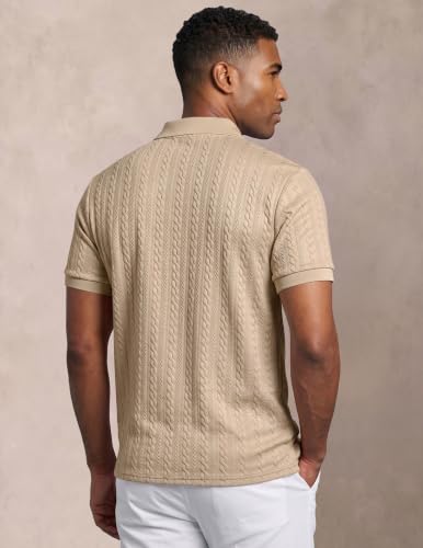 Image of JMIERR Men's Casual Polo Shirt Knitted Textured Short Sleeve Stretch Golf Shirt Summer Vacation Beach Collared Shirts