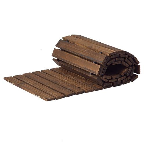 Wooden Garden Pathway, Outdoor Roll Out Sycamore Straight Walkway, Weather-Resistant (Carbonized, 8FT Straight)