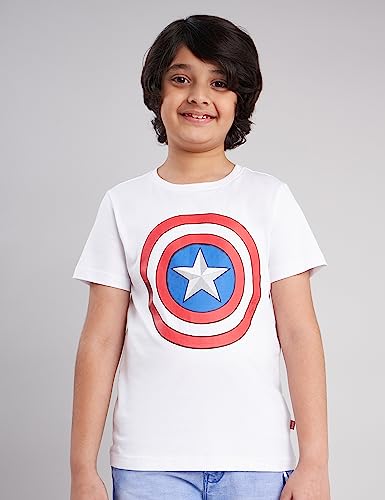 Image of Amazon Brand - Symbol Boy's Graphic Regular Fit Disney /Marvel T-Shirt || Caps Combo 100% Cotton