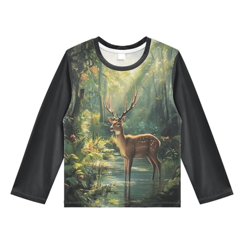 Deer Forest Green Rash Guard Shirt for Boys Sun Protection Shirt for Kids Toddlers UPF50+ M