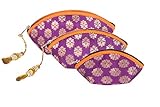 Handgefertigt. Handgefertigte, antike Seiden-Kosmetiktäschchen, indisch hergestellte Geldbörse, Clutch, Organza-Tasche mit ethnischem Design, Hochzeitsgeschenk (Set von 3)