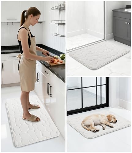 YIHOUSE Memory Foam Bath Mat Cobblestone Bathroom Rugs Super Water Absorbent Bath Mats for Bathroom Machine Washable Bath Rugs(17 x 24,White) - image 9