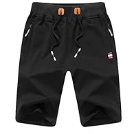 Joggers Shorts with elasticated waist and drawstring for a comfort fit, 5-8 cm stretch is possible, relaxation and comfort, easy tightening, do not worry about falling off. Mens jogging shorts with zipped pockets: 2 front zipper pockets, 1 back pocke...