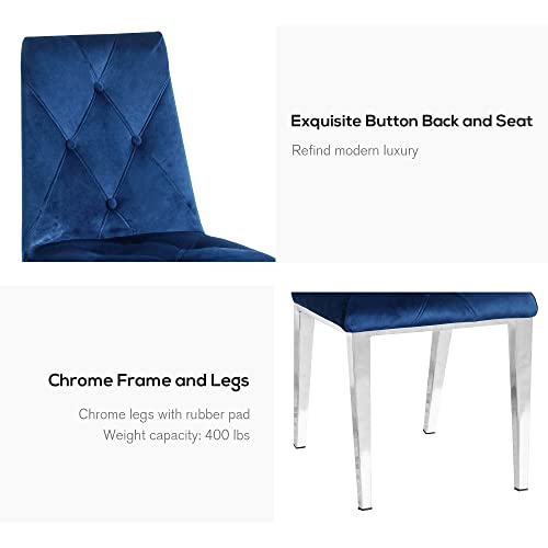Ufurpie Dining Room Chairs With Velvet Fabric Dining Chairs Set Of 2 With Chrome Legs,Backrest And Button Velvet Fabric Design,Luxury Home Furniture For Dining Room And Kitchen(Set Of 2) (Blue) #TOP5