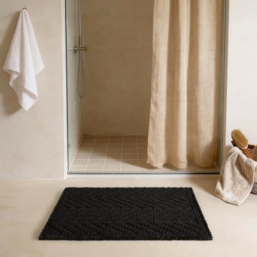 Sunfly Black Bathroom Rug, Waffle Bath Mat Non-Slip Washable Super