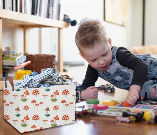 Image of Kids Basket Mushroom Baskets Boys and Girls Basket Rectangular Cute Storage Bin for Room Decor(Mushroom)