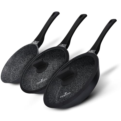 ZWIEGER Aluguss Pfannenset mit Deckel – 5-teiliges Pfannenset Induktion: Bratpfanne 28 cm und 24 cm mit Deckeln, kleine Pfanne 20 cm, für alle Herdarten geeignet – Antihaft, PFOA- & PFOS-frei