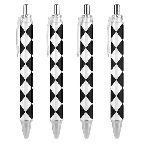 Bolígrafos retráctiles de rombos en blanco y negro: suministros escolares y de oficina, 4 uds