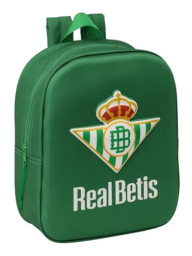 Safta REAL BETIS BALOMPIÉ 3D - Mochila de Guardería 3D, Adaptable a Carro, Fácil Limpieza, Ideal para Niños de Diferentes Edades, Cómoda y Versátil, Calidad y Resistencia, 22x10x27 cm, Color Verde