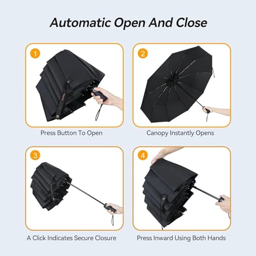 Image of G4Free Portable Auto Travel Umbrella - Windproof for Rain, Strong for Wind, Auto Open Close Button, Perfect for Car, Men & Women (Blue)