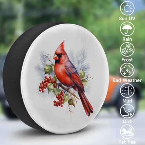 Image of Spare Tire Cover for RV Trailer, Cardinal Holly Tire Covers Universal Fit for Travel Trailer Camper Jeep RV SUV Truck Waterproof Wheel Cover (16 inch for Diameter 29 inch - 31 inch),A-1133