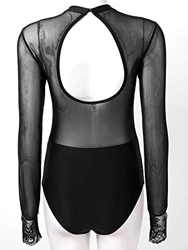 inhzoy Womens Mesh Splice Ballet Dance Athletic Gymnastics Leotard Unitard Performance Bodysuit Jumpsuit Catsuit Black XL