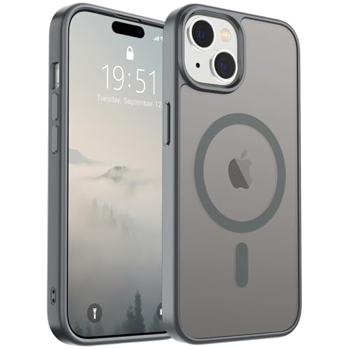 Image of SUPFINE Magnetic for iPhone 15 Case(Compatible with MagSafe)(Military Grade Drop Protection) Slim Translucent Matte Shockproof Women Men Girl Phone Cover,Gray