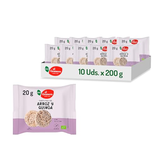 EL GRANERO INTEGRAL - Pack de 10 unidades de Tortitas de Arroz y Quinoa Bio - 20 g - Ecológicas, Sin Azúcar Añadido y Sin Gluten - Aptas para Veganos - Fuente de Fibra y Proteínas