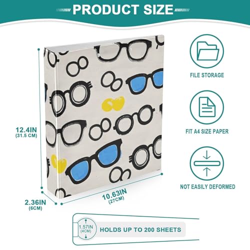 Image of 3 Ring Binder Glasses Summer Pattern 1.5 inch Binders Three Ring Binders with Clipboard Fit 8.5'' x 11'' Paper 3 Interior PVC Clear Pockets for Office Supplies