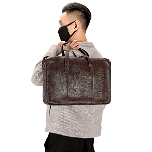 Men's Bag Leather Men's Handbag Layer Cowhide Computer Business Briefcase Single Shoulder Crossbody (D)4