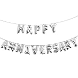 16 inch multicolor Happy Anniversary Letter Balloons Banner Round Anniversary Balloon banner for Anniversary Party Decorations Supplies (ANNIVERSARY SILVER)