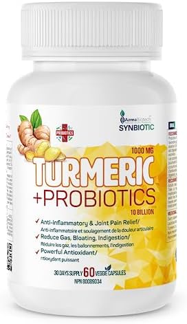 AzmaBiotech Turmeric Probiotic Supplement, Plant Based Vegan Curcumin capsules, Turmeric 1000 mg, Probiotic 10 Billion - 60 Capsules