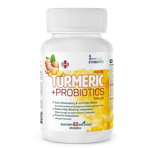 Azmabiotech Turmeric Probiotic Supplement, Plant Based Vegan Curcumin Capsules, Turmeric 1000 Mg, Probiotic 10 Billion - 60 Capsules #TOP12