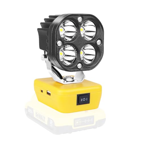 PICAA Cordless LED Work Light, 40W 4000LM 6500K Portable Spotlight for Dewalt 18V/20V Battery, Type-C&USB Charging - Ideal for Outdoor Workplace Camping, Hiking & Construction Sites(No Battery)