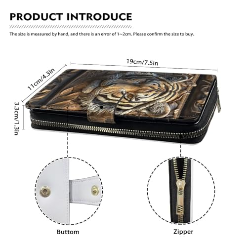 Image of COEQINE Ladies Wallets Pink Leopard Heart Black Printed Leather Phone Long Clutch Purses Check Coin Change Holder