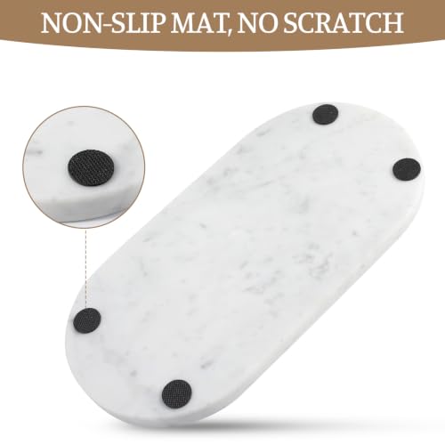 Image of Koville Bianco Carrara Marble Tray, 12 inchx6 inch Decorative Tray for Countertop, Catchall for Perfume, Candles, Jewelry Dish