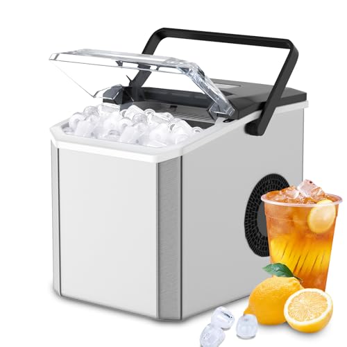 Máquina de hielo, 12 kg en 24 horas, 9 cubitos de hielo en 6 minutos, 2 tamaños de cubitos de hielo, función de limpieza rápida, máquina de hielo con asa de transporte, tanque de 1,3 L, para casa