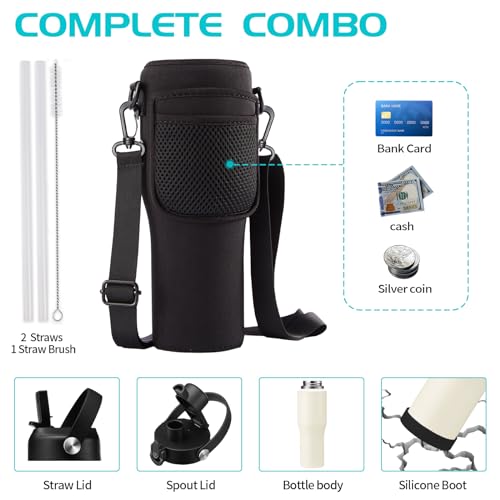 Image of 32 /40 OZ Water Bottle with Carrying Case, Stainless Steel Insulated Bottle with Lid and Straw, Double Wall Vacuum Thermal Cup Fit in Car Cup Holder for Travel Drive
