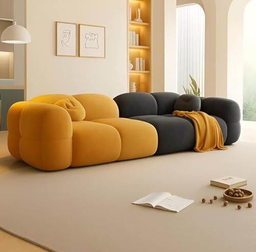 Image of LEGACY OF COMFORT Prith Velvet Modern Cloud Sofa Upholstered 3 Seater Sofa Three Seater Sofa for Living Room Hotels Offices (Mustard /Black)