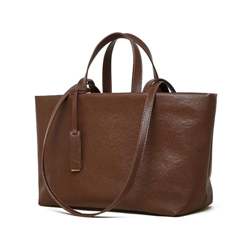 Image of Premium Brown Leather Tote Bag Handbag, Large Brown Tote Purses for Women