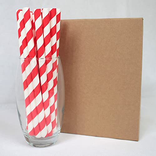Lot de 200 pailles en papier à rayures rouges et blanches (10 mm x 200 mm) biodégradables, respectueuses de l'environnement, très durables, de qualité alimentaire, idéales pour milkshakes et smoothies Cover