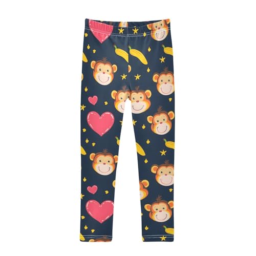 Cute Monkey Heart Girls Leggings Ultra Soft Compression Yoga Gym Pants for Kids 4-10T