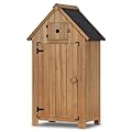 MCombo Outdoor Storage Cabinet, Small Storage Shed with 2 Removable Shelves, Wood Garden Tool Shed with Floor for Patio Yard Lawn, 0733 (Beige)