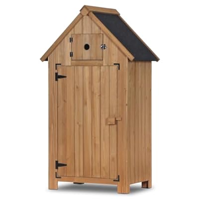 MCombo Outdoor Storage Cabinet, Small Storage Shed with 2 Removable Shelves, Wood Garden Tool Shed with Floor for Patio Yard Lawn, 0733 (Beige)