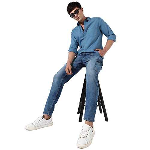 Image of CAHOOT Mens Striped Cotton Shirt Button Up Regular Fit for Casual Wear Cotton Spread Collar Shirt Crafted with Comfort
