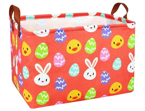 Image of Rectangle Empty Easter Baskets Boy Large Toy Storage Bin Girls collapsible Hamper Waterproof Canvas Box Kid Gifts Spring Decor( Yellow Chicken Rabbit Egg )