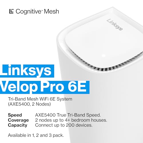 Velop Pro 6E WiFi Mesh System | Two Cognitive Mesh Tri-Band routers with 5.4 Gbps (AXE5400) Speed | Whole Home Coverage up to 6,000 sq ft | Connect 200+ Devices | 2Pk MXEC622 | 2023 Release - Powerline - Immagine 1