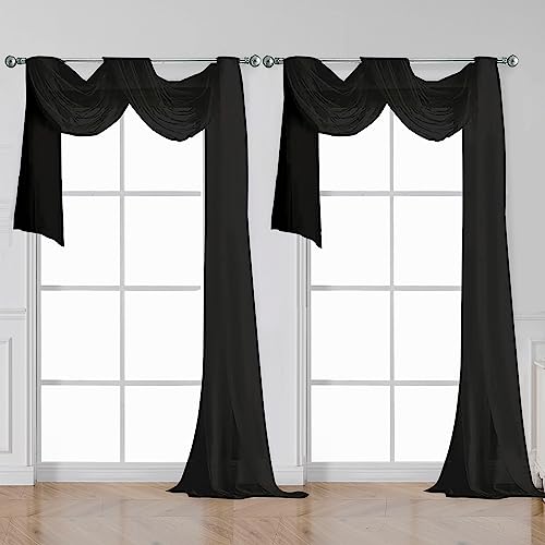 Image of OWENIE Black Sheer Curtains 144 inch Extra Long, Elegant and Airy Drapes Translucent Window Treatments for Living Room /Bedroom, Black, 2 Panels=84 inch Wide