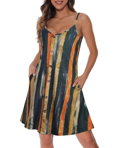Image of JOELLYUS Summer Dresses for Women Spaghetti Strap Button Down Casual Sundress Beach Cover Up Dress with Pockets 2026